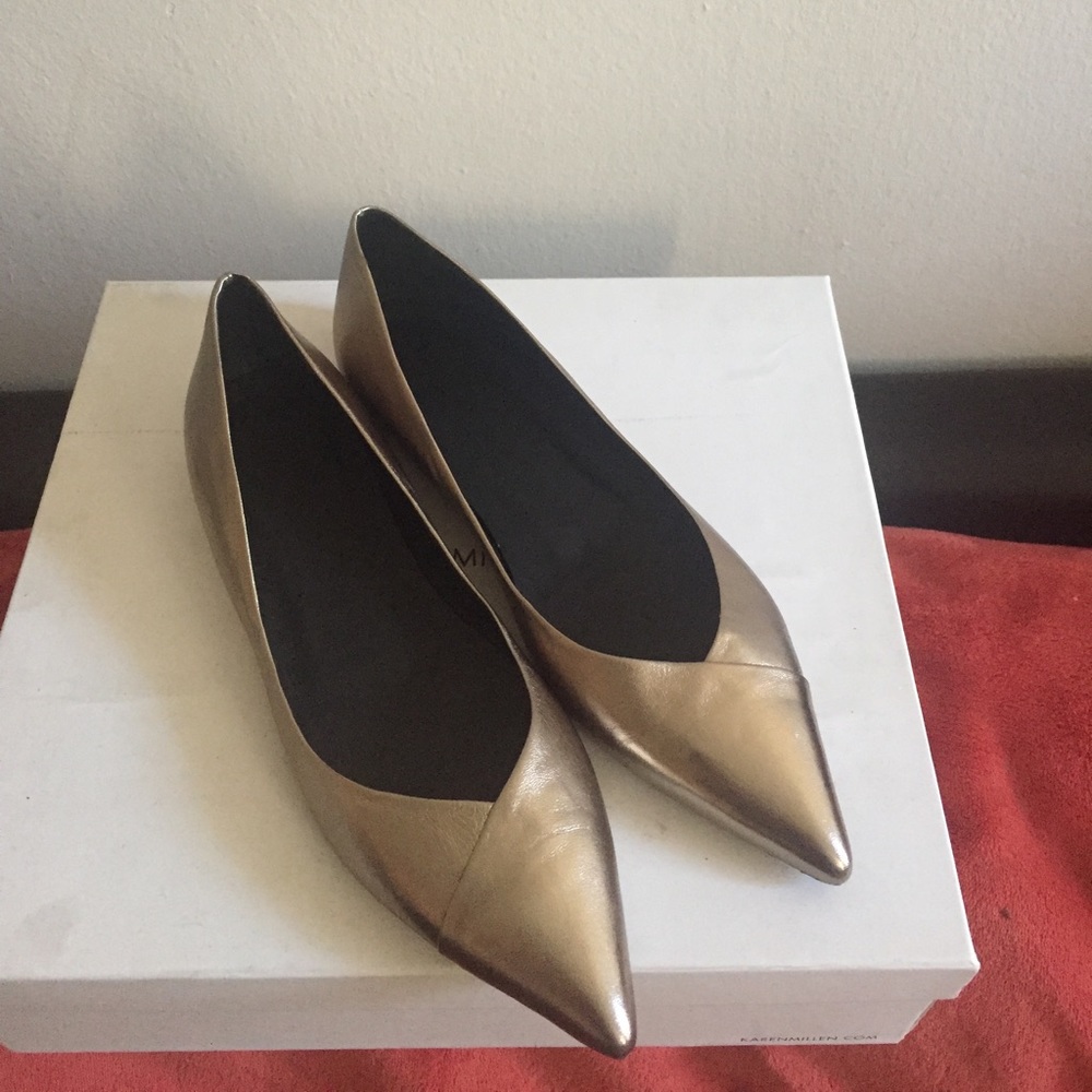 Theory Gold LEATHER Flat Shoes Size EU 39.5 US 8.5